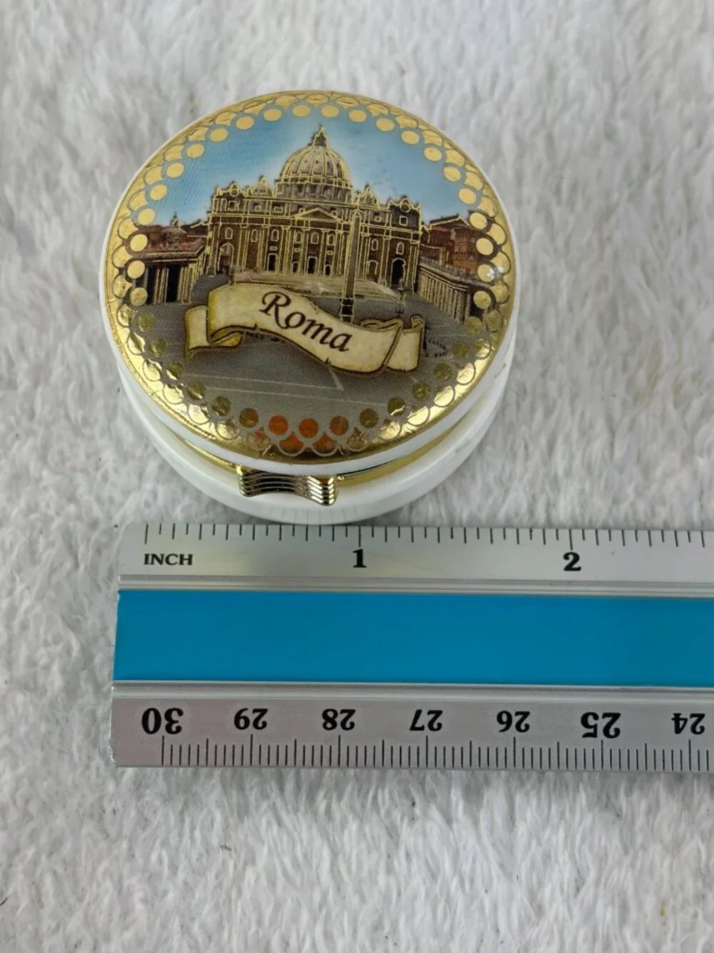Italian Alabaster Trinket Box Roma St Peter’s Basilica Vatican 3.25”